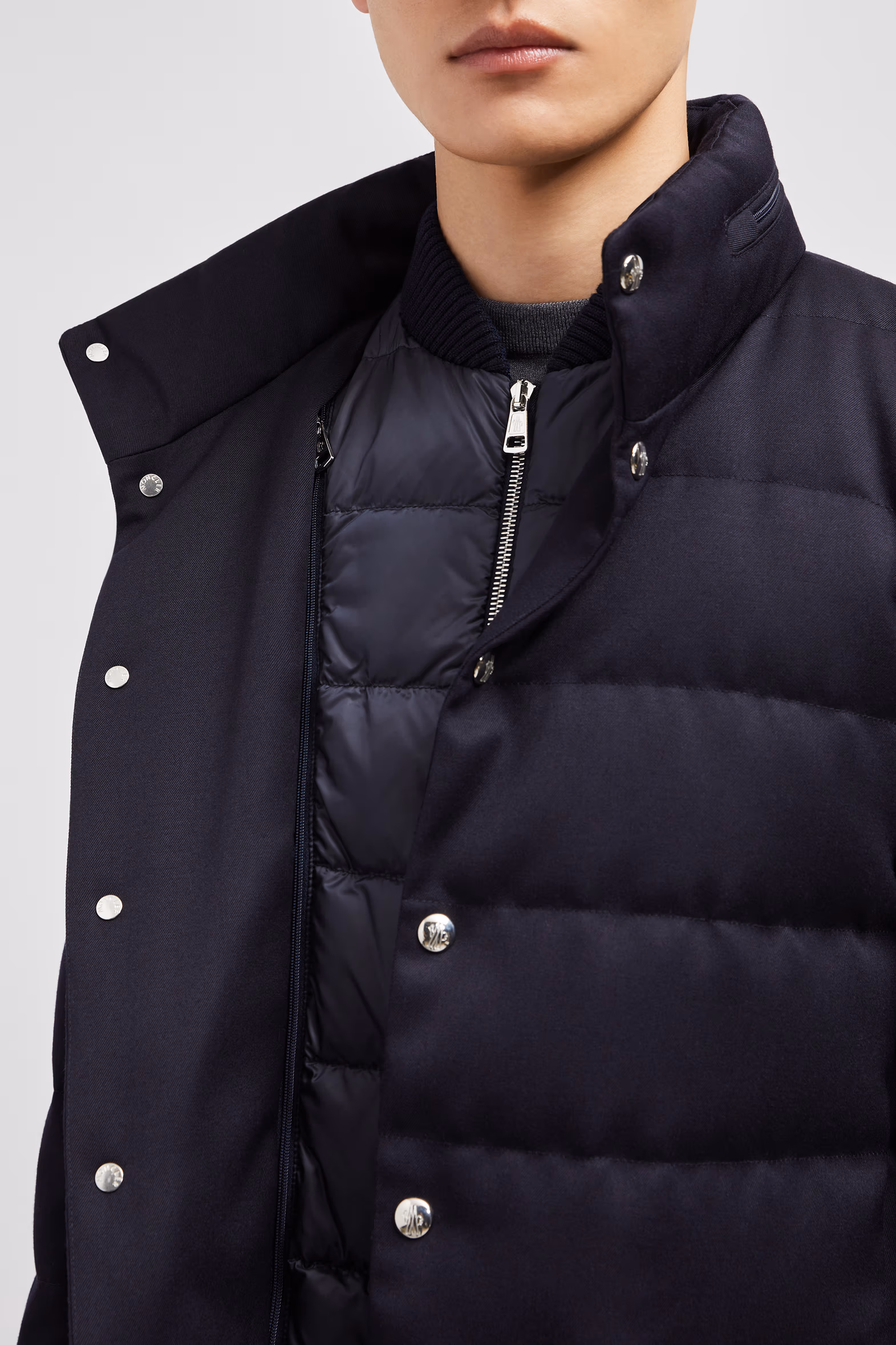 Bess Hooded Wool Short Down Jacket Men Navy Blue Moncler 7